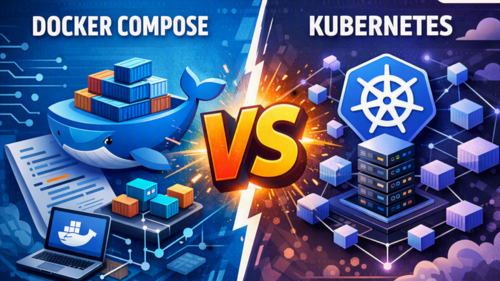 Comparação visual entre Docker Compose e Kubernetes